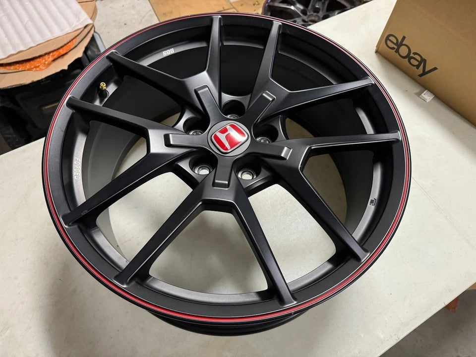 AW63692 Honda Civic Matte Black w/ Red Lip Powder Coated OEM Wheel Rim